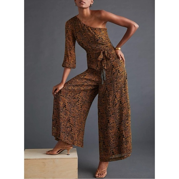 Anthropologie Ollari Paisley One-Shoulder Jumpsuit size - Picture 1 of 8